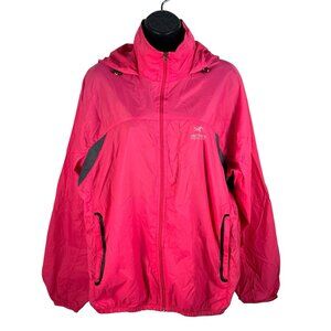 ARC'TERYX womens delicate semisheer hidden hooded nylon windbraker jacket L pink